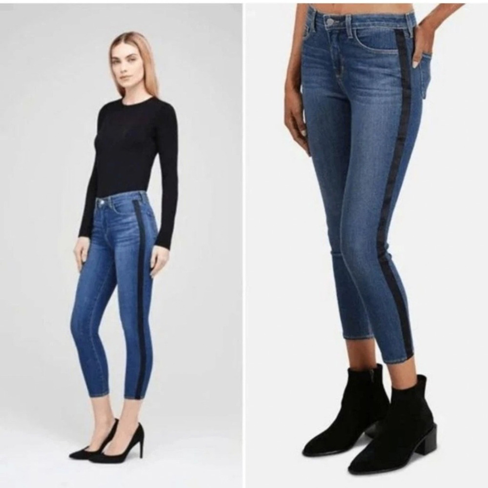 L'Agence Margot Skinny High Rise Jeans Women 24 Blue Side Stripe Denim Pants NWT